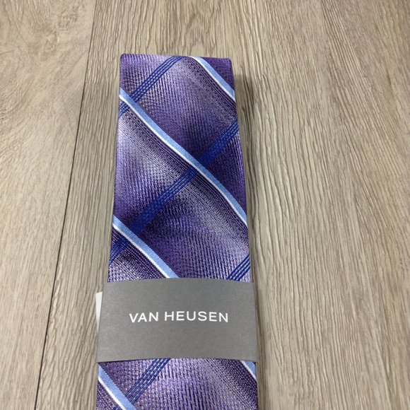 Van Heusen Purple Plaid Pattern Tie - Picture 2 of 3